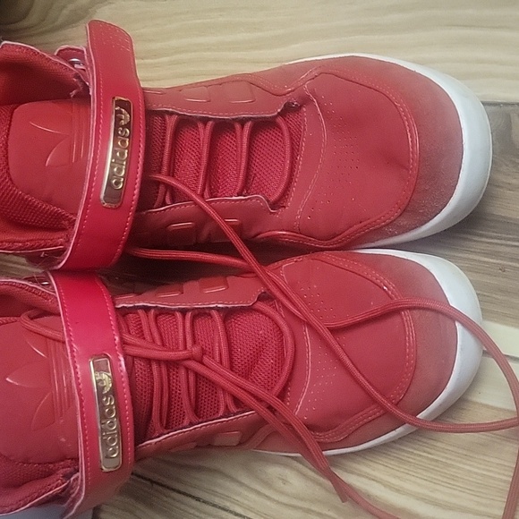 Red addidas mid lows with velcro strap - Picture 3 of 6